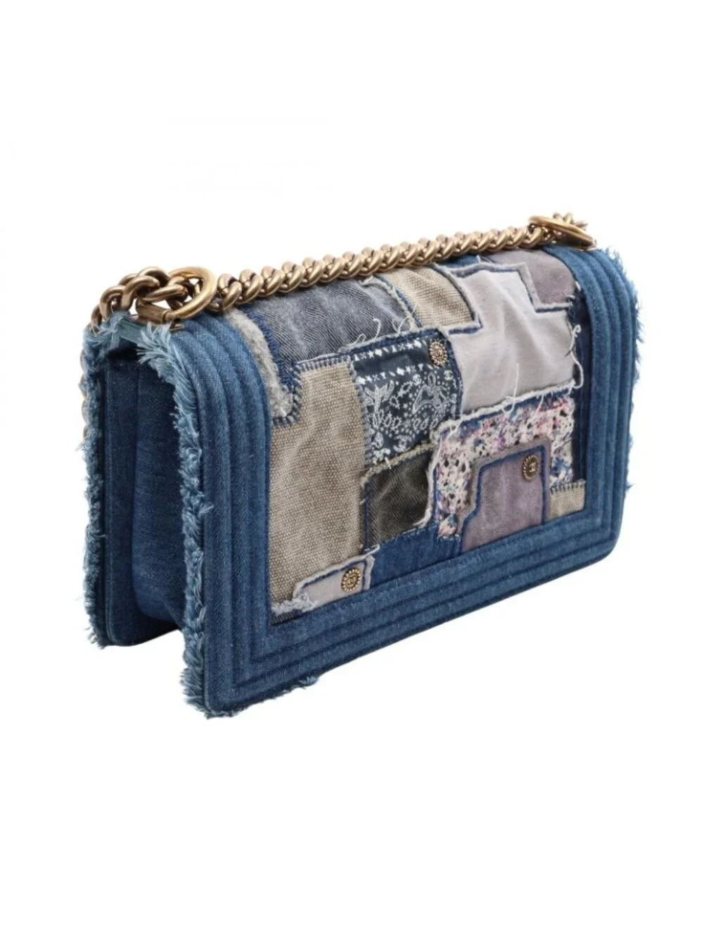 Chanel Shoulder Bag Boy Patchwork Denim Blue Chain